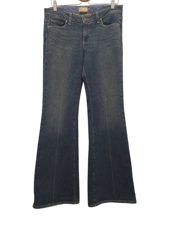 PAIGE Denim - Y2K PAIGE Premium Denim ROBERTSON Mid-Rise Blue Flare Jeans Sz 30 - Made In USA